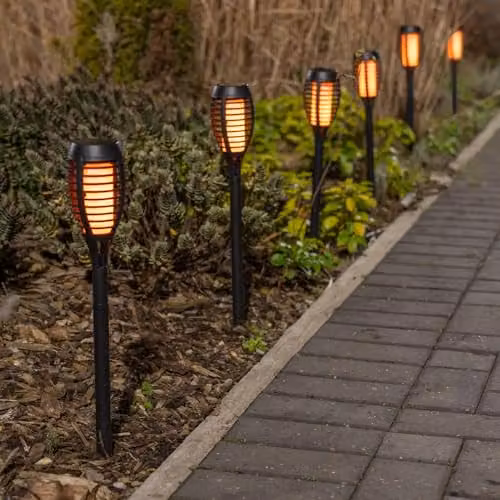 ValueLights Solar Powered Black Spike Lights with Flame Effect, Pack of 6 – 2