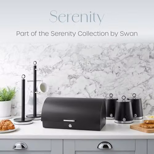 Swan Serenity Bread Bin with Roll Front Lid and Ventilation, 14 Litre, Black – 5