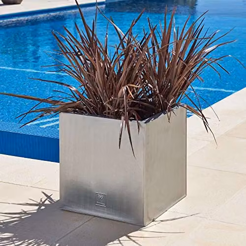 Primrose Silver Galvanised Steel Cube Planter Pot 60cm