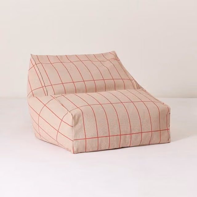 Nobodinoz Vibes Armchair Beanbag in Pink and Red Checked Cotton, W/D/H: 68 x 60 x 40 cm