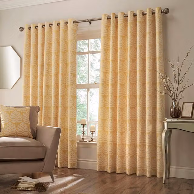Make It A Home Horto Botanical Floral Room Darkening Eyelet Curtains, Yellow, W: 117 cm, H: 183 cm, Set of 2