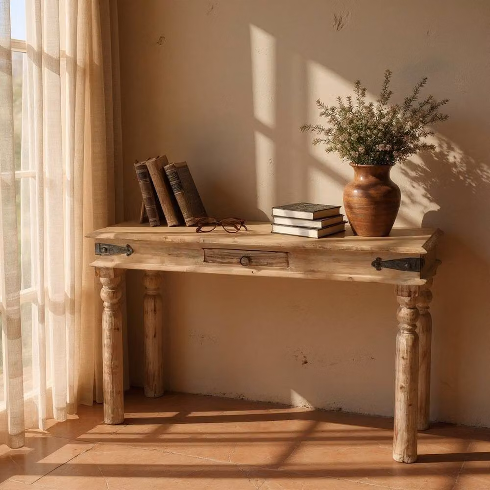 Minster Wood Console Table in Brown, W: 120 cm, D: 30 cm, H: 76 cm – 4