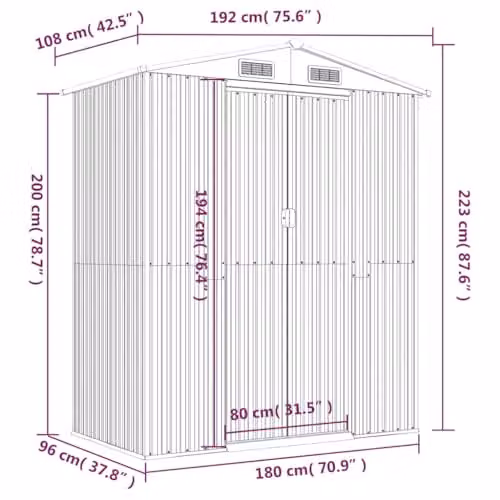 vidaXL Garden Shed in Dark Brown Galvanised Steel, W/D/H: 192 x 108 x 223 cm – 3