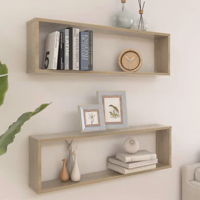 Berkfield Home Wall Cube Shelf Set of 2, Sonoma Oak, Brown, W/D/H: 100 x 15 x 30 cm – 1