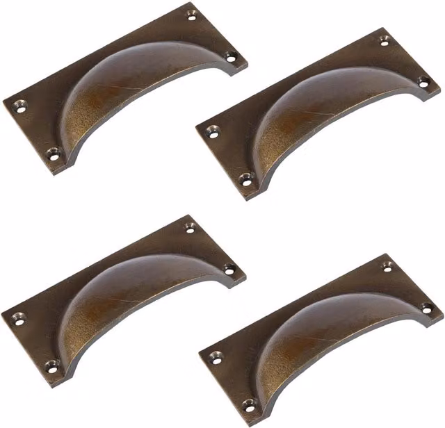 Hammer and Tongs Brass Shell Rectangular Cabinet Cup Handles, Pack of 4, W: 105 mm, H: 50 mm