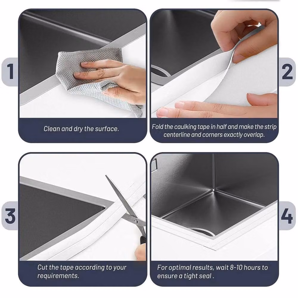 SPETLEK Self-Adhesive Silicone Sealing Strip for Bathroom and Kitchen, White, W: 40 cm, L: 100 cm – 4