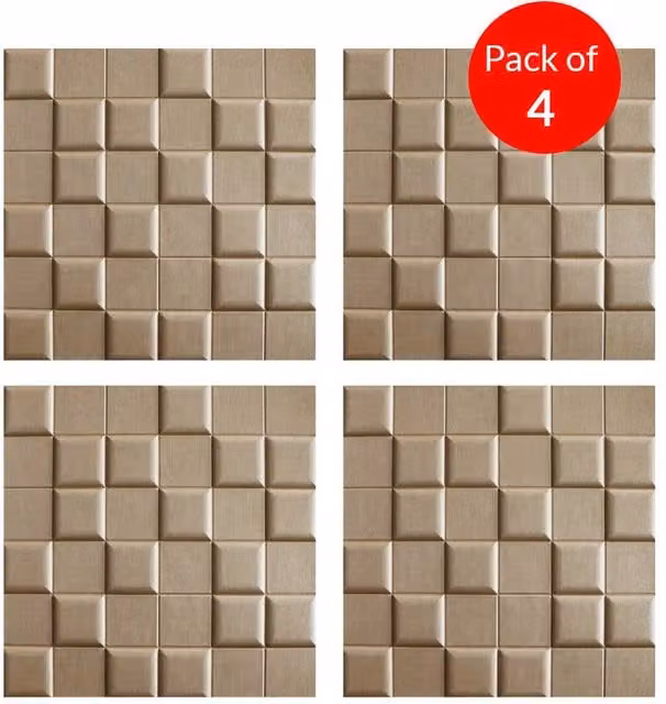 ENER-J Cube Artistic Realm 3D Geometric PU Leather Wall Panels, Beige, W: 60 cm x H: 60 cm – 1