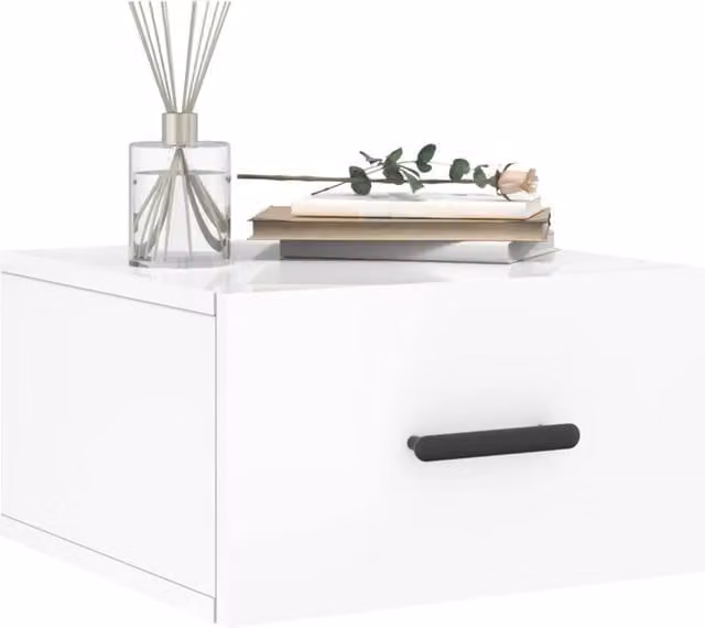 Berkfield Home Set of 2 High Gloss White Wall-mounted Bedside Cabinets W: 35 cm, D: 20 cm, H: 35 cm