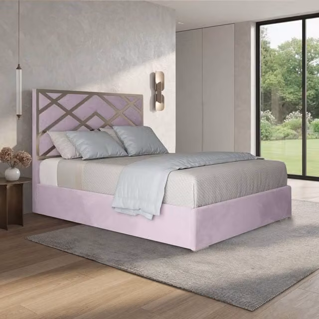 Casani Marden Upholstered Velvet Bed Frame in Pink with Metal Details, W/D/H: 120 x 200 x 127 cm – 1