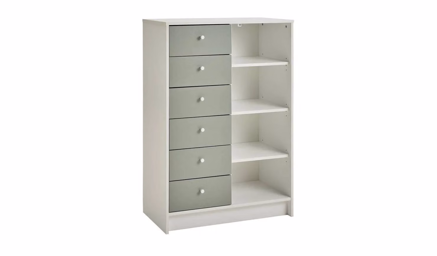 Malibu Kids 6 Drawer Chest in Sage Green and White for Childrens Bedroom Storage, W/D/H: 74.8 x 39.6 x 108.6 cm