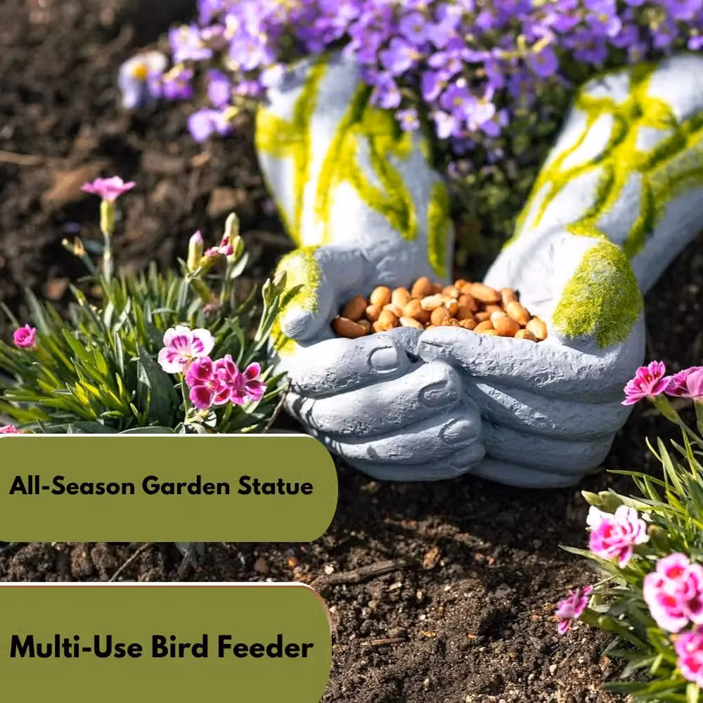Marco Paul Giving Open Hands Wall Mounted Bird Feeder in Stone Grey and Beige – 4