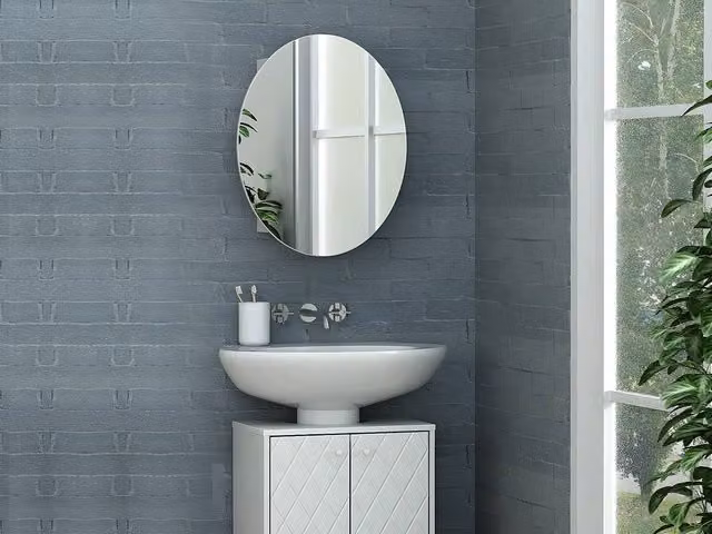 Vente-unique RURI Modern White Wall-Mounted Bathroom Cabinet with Mirror and Internal Shelves, W/D/H: 60 x 15 x 48 cm – 1