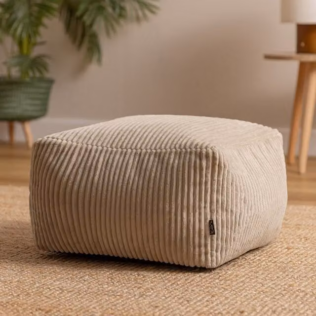 ICON Amara Square Corduroy Bean Bag Footstool in Beige