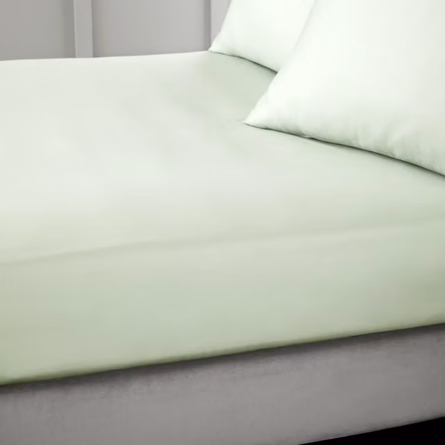 Bianca 400 Thread Count Cotton Mako Satin Fitted Sheet Green W/D/H: 200 x 200 x 36 cm