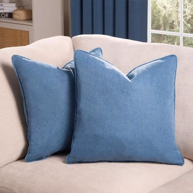 OHS Pack of 2 Blue Woven Texture Square Cushion Covers