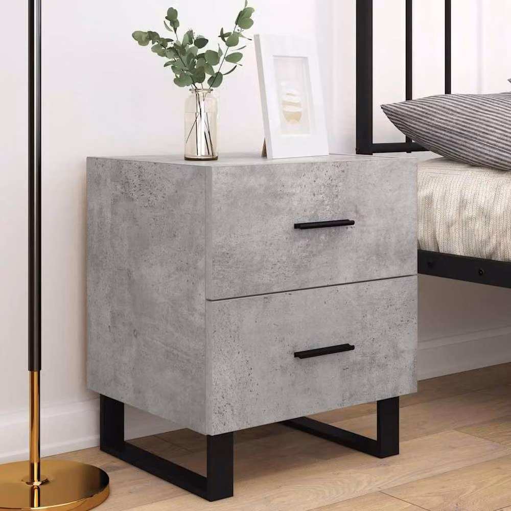 Berkfield Home Set of 2 Modern Bedside Cabinets in Concrete Grey, Engineered Wood, W: 40 cm, D: 35 cm, H: 47.5 cm – 2