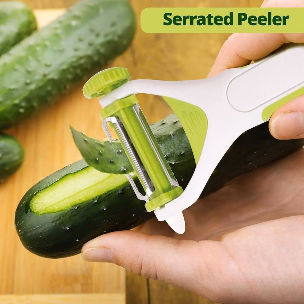 Top 3 3-in-1 Multi Vegetable Peeler with Serrated and Julienne Blades in White and Green – 4