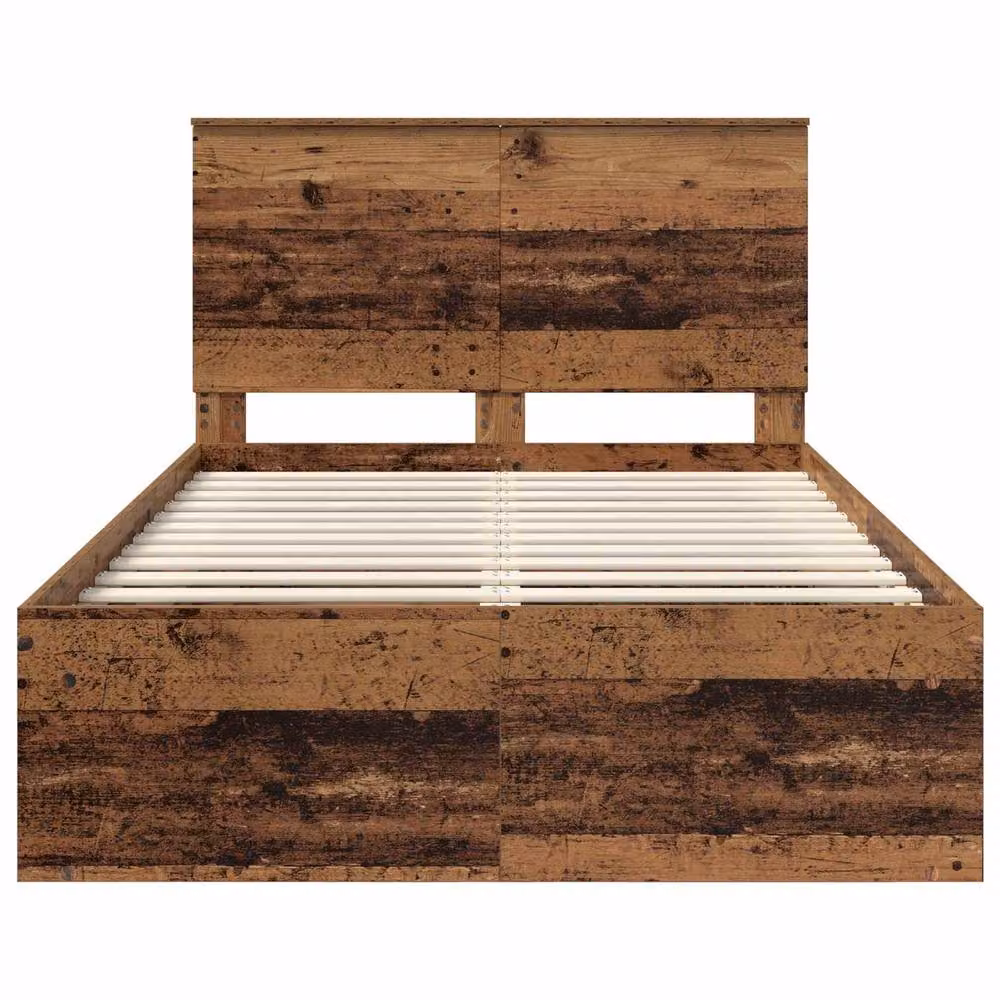 Berkfield Home Bed Frame with Headboard in Old Wood Brown, Solid Pine and MDF, W/D/H: 120 x 190 cm – 4