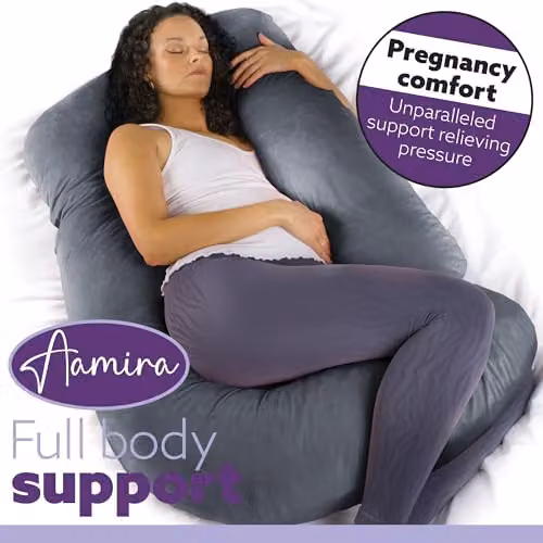 Aamira J Shaped Memory Foam Pregnancy Maternity Pillow with Velvet Cover, Grey, W/D/H: 140 x 70 x 20 cm – 6