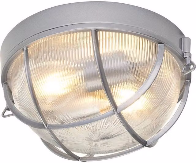 Elstead Marina 2 Light Bathroom Flush Mount Ceiling Light in Silver with Transparent Glass, IP44, E27