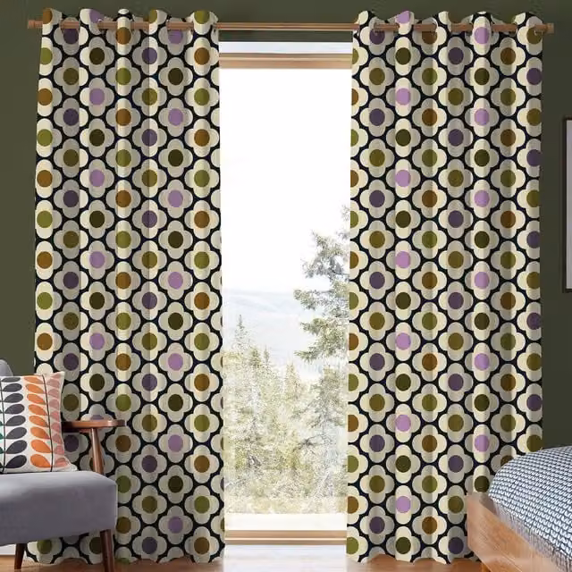 Orla Kiely Spot Flower Made To Measure Blackout Eyelet Curtains in Multi Mauve Cotton