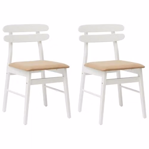 vidaXL Set of 2 Vintage Dining Chairs in White and Brown Rubberwood with Fabric Seats – 1
