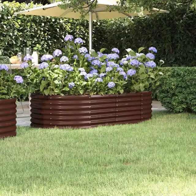 Berkfield Home Garden Raised Bed in Brown Powder-coated Steel, W: 152 cm, D: 80 cm, H: 36 cm