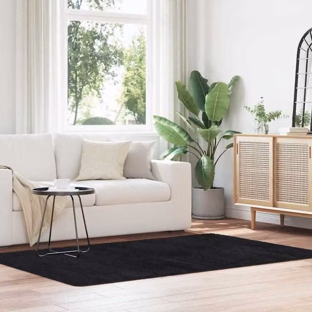 Berkfield Home NAVARRA Shaggy High Pile Rug, Black, W: 130 cm x D: 200 cm