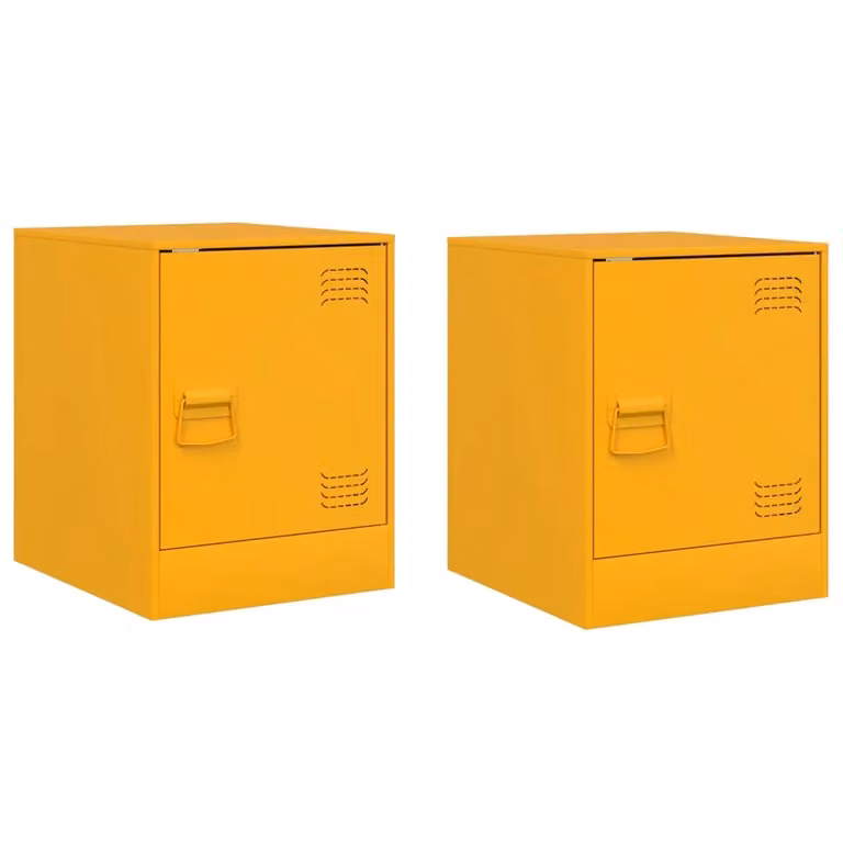 Berkfield Home Set of 2 Metal Bedside Cabinets in Mustard Yellow, W: 34.5 cm, D: 39 cm, H: 44 cm