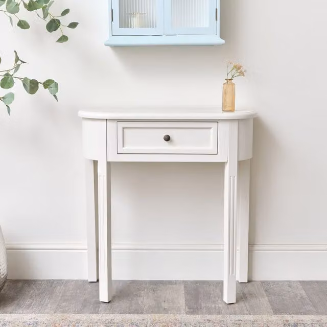 Melody Maison Daventry Ivory Half Moon Table in Lacquered Wood