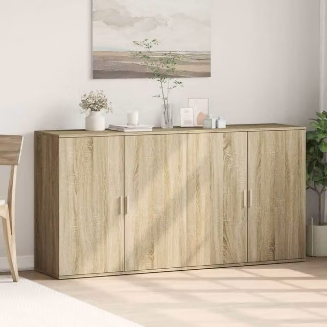 Berkfield Home Set of 2 Sonoma Oak Sideboards in Light Brown, Engineered Wood, W/D/H: 79 x 38 x 80 cm – 1
