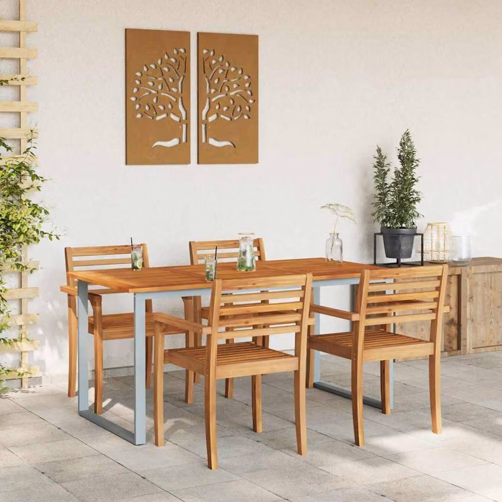 Berkfield Home Grey Extendable Outdoor Dining Table with Acacia Wood and Powder Coated Steel, W: 160 cm, D: 80 cm, H: 75 cm – 3