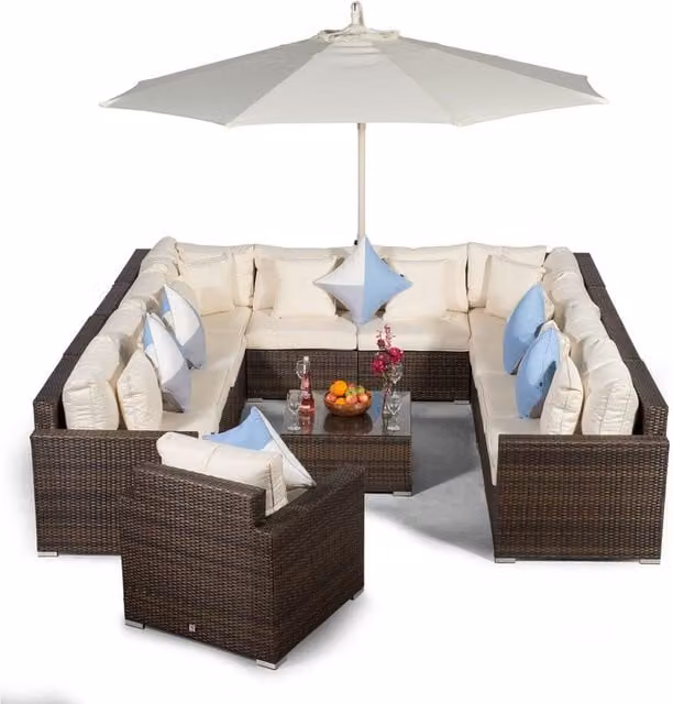 Giardino Havana 11 Seat Rattan Sofa and Armchair Set with Coffee Table in Brown and Grey