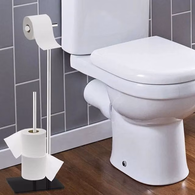 EONLION Stainless Steel Freestanding Toilet Roll Holder with Spare Roll Holder in Black – 1