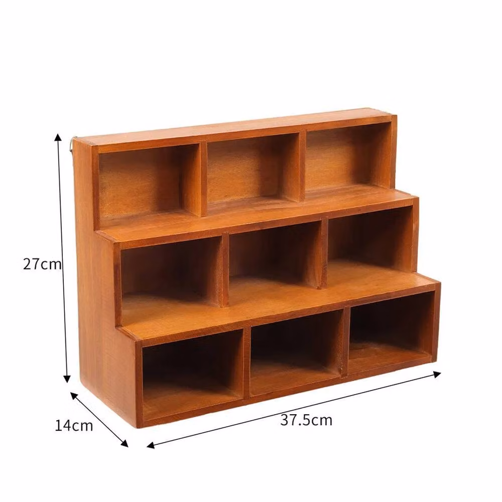 KORVIXA Brown Vintage 3 Tier Ladder Trinkets Box with 9 Cubes and Back Panel, W/D/H: 100 x 100 cm – 2