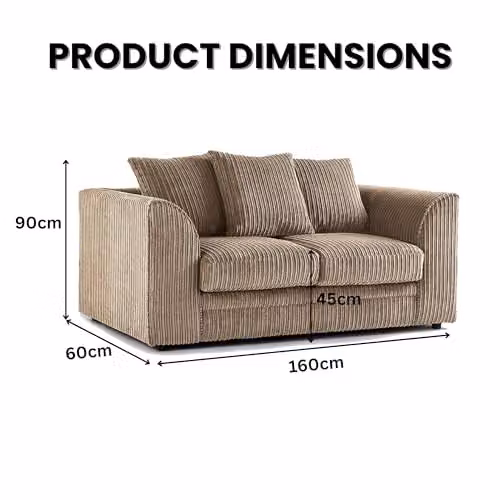 Bliss Furniture Jumbo Cord 2-Seater Sofa in Beige with Scatter Cushions and Removable Covers, W/D/H: 155 x 75 x 87 cm – 2