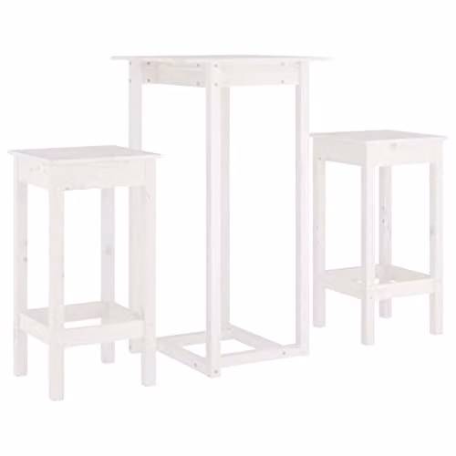 vidaXL 3 Piece White Rustic Solid Wood Pine Bar Set with Table and Chairs