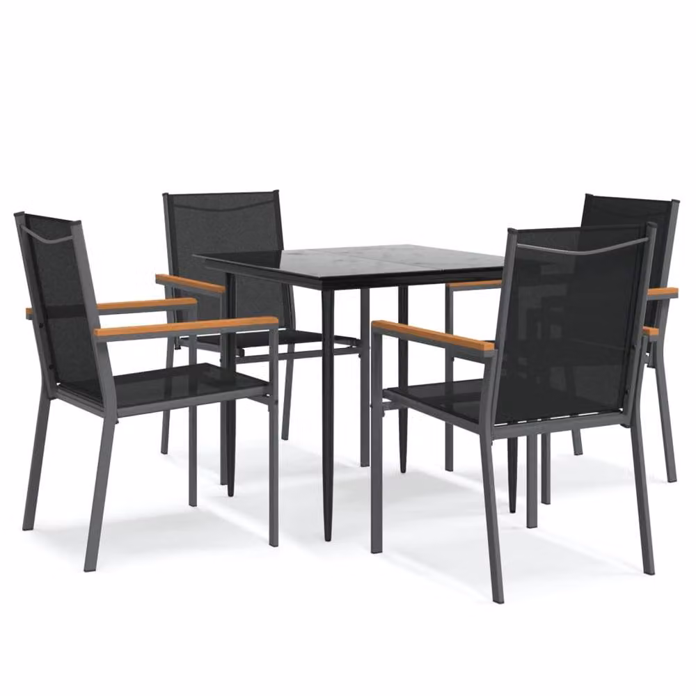 Berkfield Home Beautiful 5 Piece Garden Dining Set in Black Textilene and Steel – 3