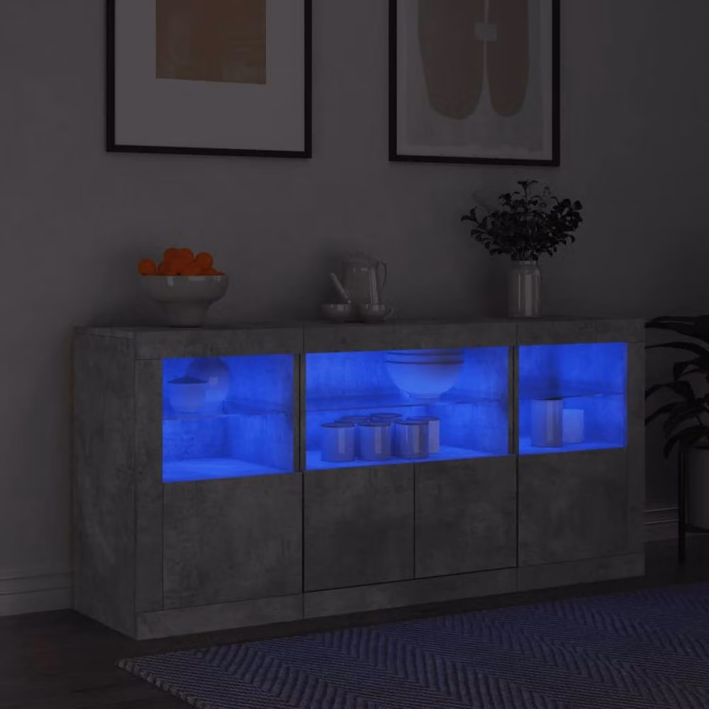 Berkfield Home Modern Sideboard with Integrated LED Lights in Matt Concrete Grey, W/D/H: 142.5 x 37 x 67 cm – 1