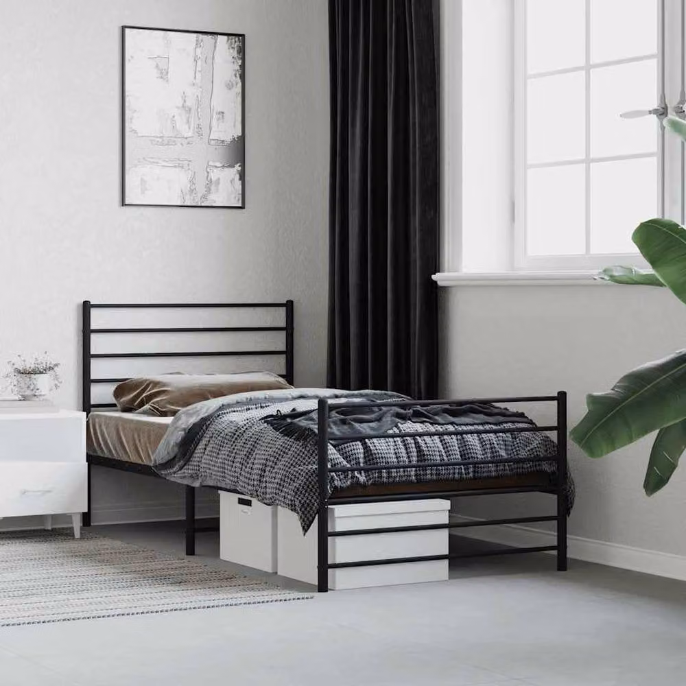 Berkfield Home Metal Bed Frame with Headboard and Footboard in Black, W/D/H: 80 x 200 cm – 1