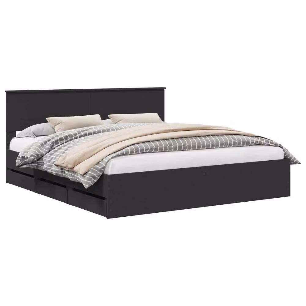 Berkfield Home Modern Bed Frame with Drawers in Black, Engineered Wood, 200 x 200 cm – 2