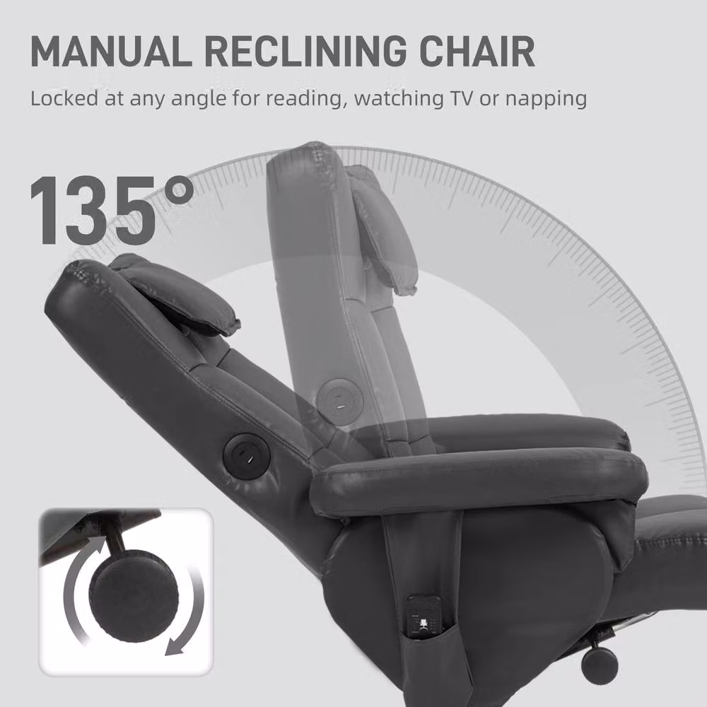 STILVORA Modern Motorised Massage Recliner with Storage Ottoman and USB-C in Black Synthetic Leather – 6
