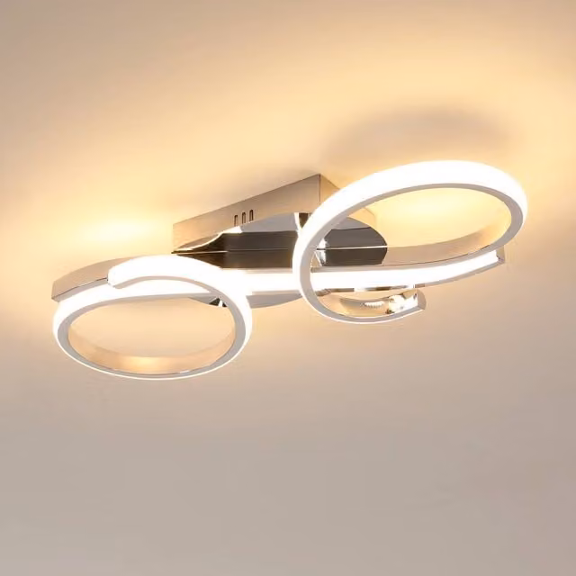 Pheashine Chrome Double Ring LED Ceiling Light, 36W, 3000K Warm White, Silver