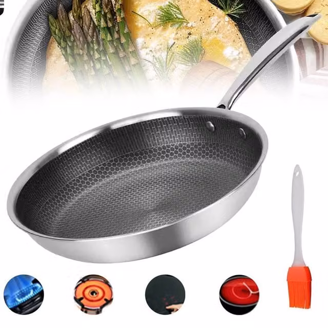 Hinsinc Stainless Steel Induction Geo Hex Non Stick Frying Pan, Silver, 30 cm