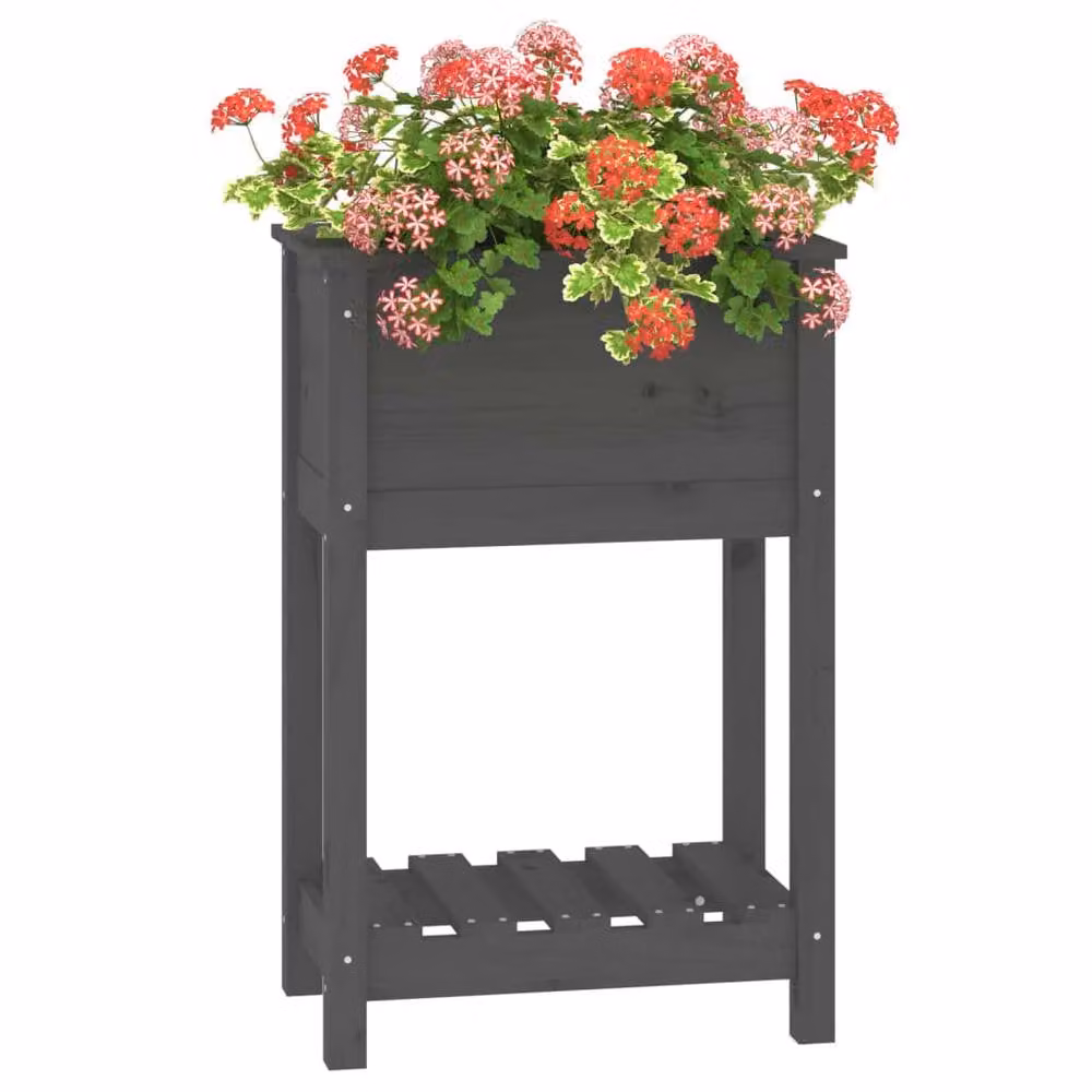 Berkfield Rustic Pine Planter with Shelf, Grey, W/D/H: 54 x 34.5 x 81 cm – 3