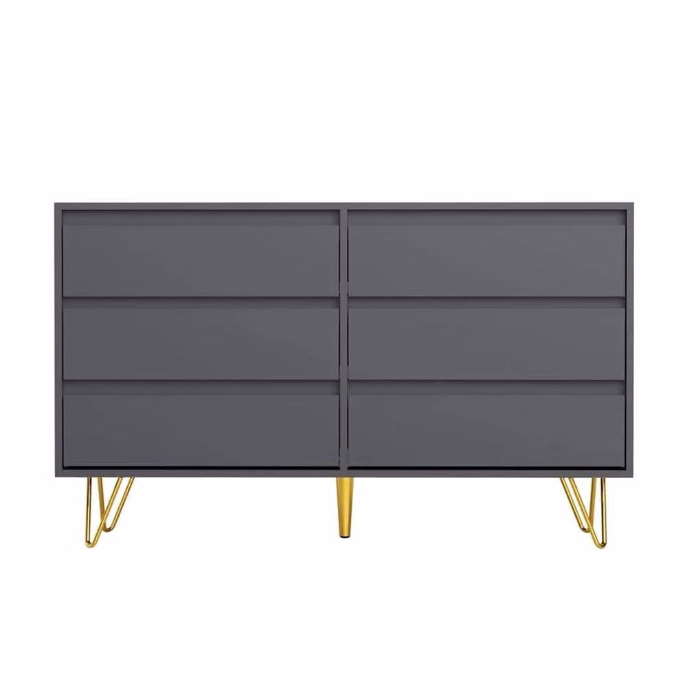 Nordara Grey 6 Drawer Chest with Gold Metal Legs for Bedroom Storage – 3