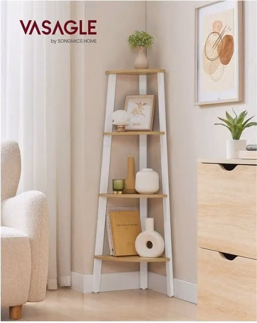 VASAGLE 4-Tier Corner Ladder Shelf Unit in Yellow, H 125 x W 34 x D 34 cm