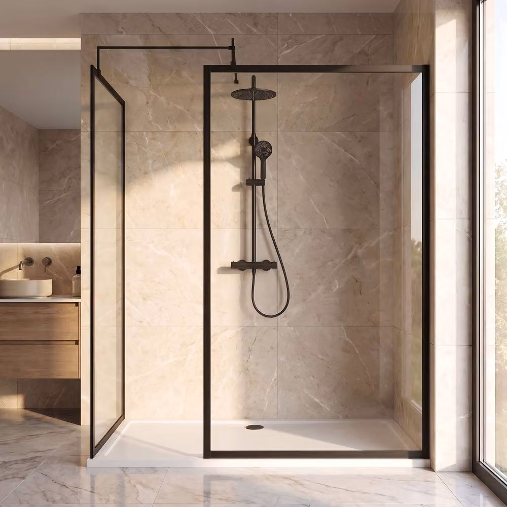 Balterley Framed Rectangular Walk-In Wetroom Bundle in Matt Black, W: 170 cm, D: 70 cm – 2