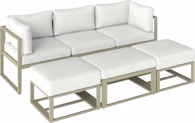 Outsunny 6 Piece L-Shape Garden Daybed Set with Coffee Table, White Powder Coated Aluminium Outdoor Sectional Sofa Set