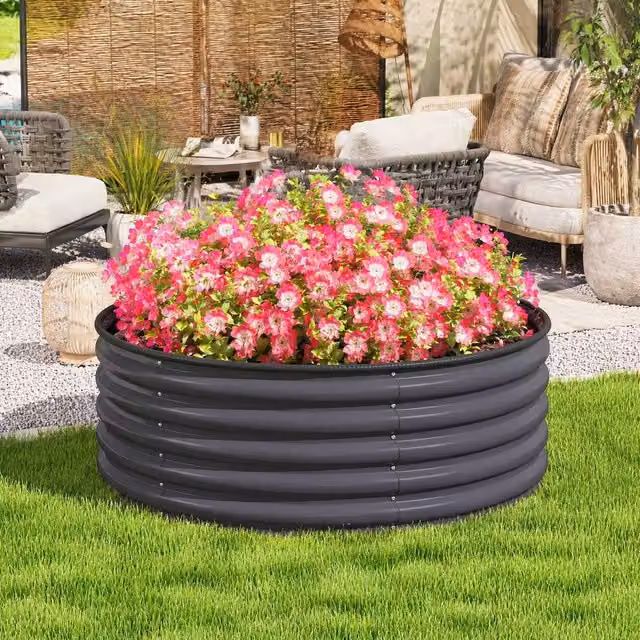STILVORA Raised Garden Bed in Anthracite Grey with Open Base, W: 120 cm, H: 43 cm, D: 43 cm